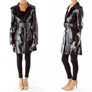 Like new Arden B Shiny Black PU Belted Trench Sm